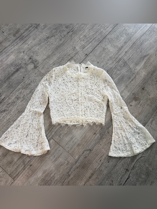 Windsor Tops - Windsor Boho Ivory Crochet Lace Crop Top with Flared Bell Sleeves